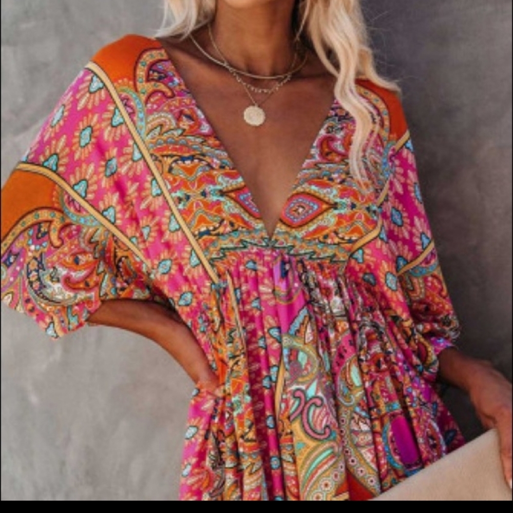 LAST ONE!Bright Boho Boutique Baby Doll Mini Dress